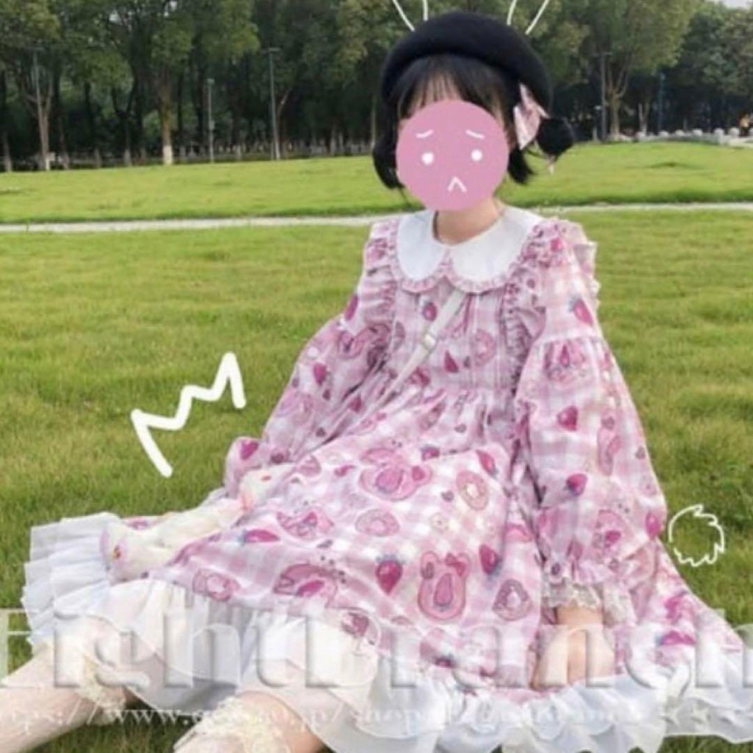 ロリータ 服 カジュアル コスプレ ピンク 新品未使用 ワンピース 靴下 長袖